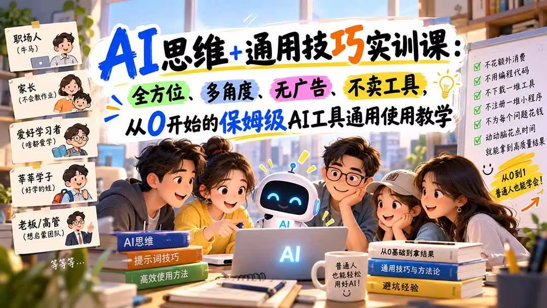 （20680期）AI思维+通用技巧实训课：全方位、多角度、无广告、不卖工具，从0开始的保姆级AI工具通用使用教学_抖汇吧