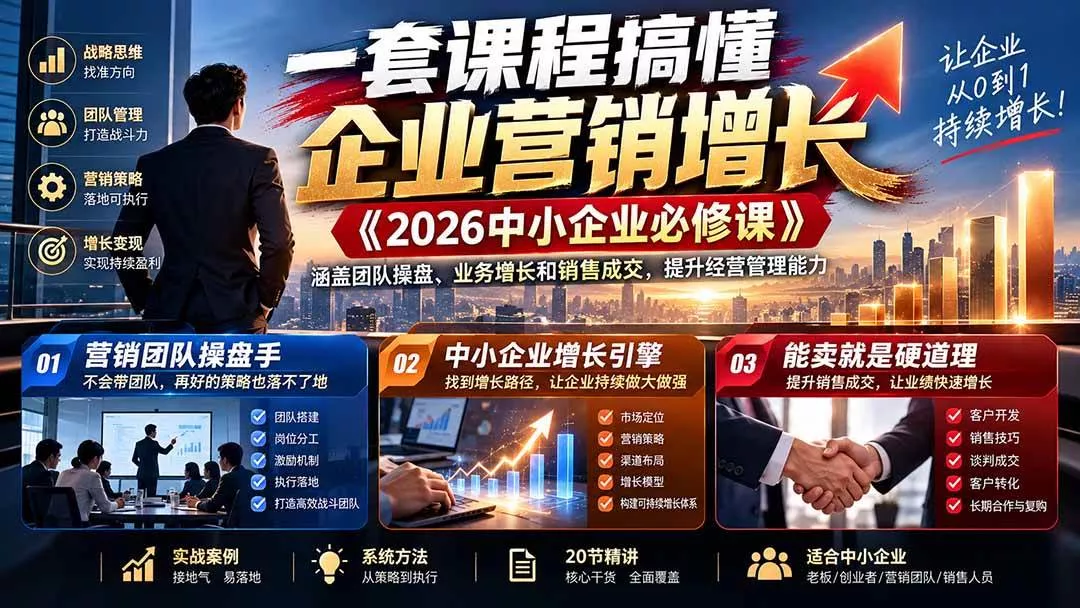 (21269期)一套课程搞懂企业营销增长《2026中小企业必修课》涵盖团队操盘、业务增长和销售成交,提升经营管理能力 (21269期)一套课程搞懂企业营销增长《2026中小企业必修课》涵盖团队操盘、业务增长和销售成交,提升经营管理能力