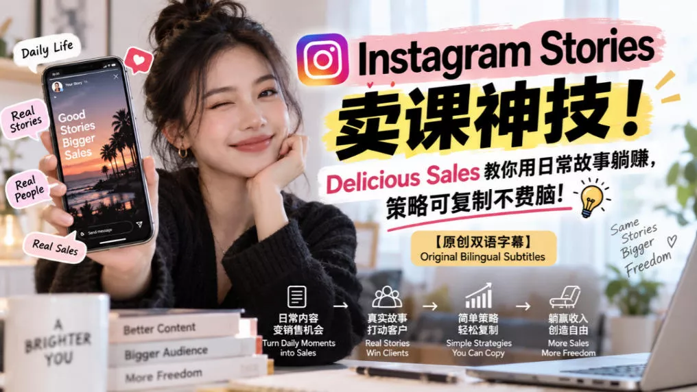 Instagram Stories卖课神技！Delicious Sales教你用日常故事躺賺，策略可复制不费脑！【原创双语字幕】_抖汇吧