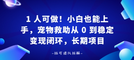 1人可做！小白也能上手，宠物救助从 0 到稳定变现闭环，长期项目_抖汇吧
