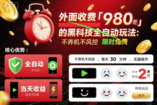 外面收费980的黑科技全自动玩法，不养机不风控，每天30分钟，无脑操作，当天收益2张【揭秘】_抖汇吧