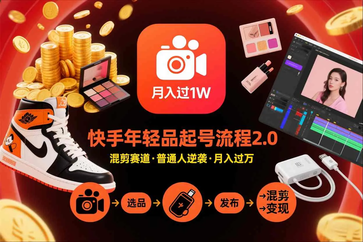 快手短视频带货年轻品起号流程2.0，快手年轻品混剪赛道，普通人也能月入过1W_抖汇吧