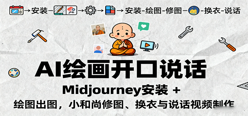 AI绘画开口说话，Midjourney安装 + 绘图出图，小和尚修图、换衣与说话视频制作_抖汇吧
