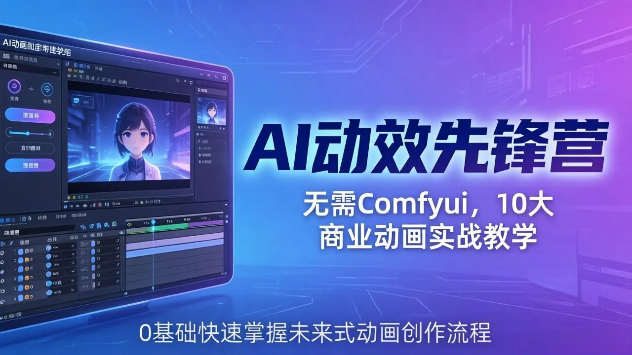 AI 动效先锋营：无需Comfyui，10大商业动画实战教学，0基础快速掌握未来式动画创作流程_抖汇吧