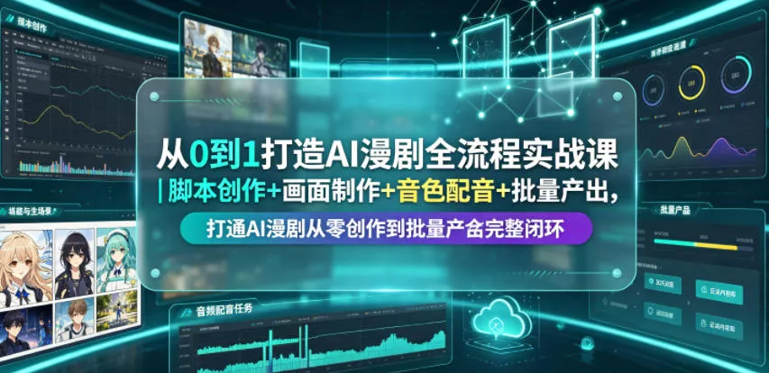从0到1打造AI漫剧全流程实战课｜脚本创作+画面制作+音色配音+批量产出，打通AI漫剧从零创作到批量量产完整闭环_抖汇吧