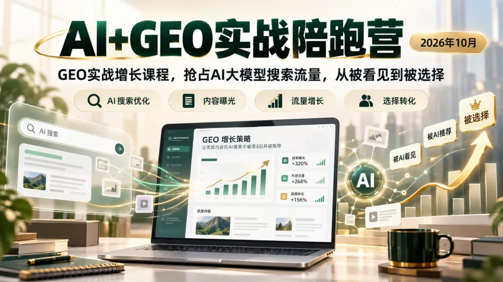 AI+GEO实战陪跑营2026年10月,GEO实战增长课程,抢占AI大模型搜索流量,从被看见到被选择 AI+GEO实战陪跑营2026年10月,GEO实战增长课程,抢占AI大模型搜索流量,从被看见到被选择