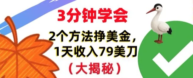 免费挣美刀的2个方法，1天收入79刀，超简单，3分钟学会_抖汇吧