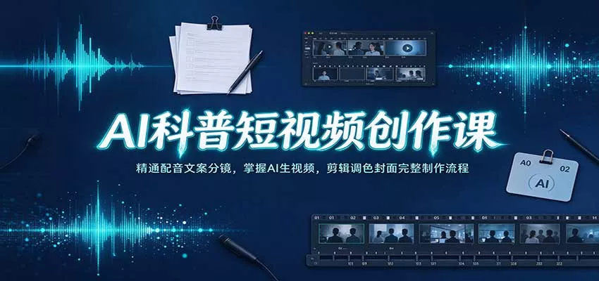 AI科普短视频创作课：精通配音文案分镜，掌握AI生视频，剪辑调色封面完整制作流程_抖汇吧