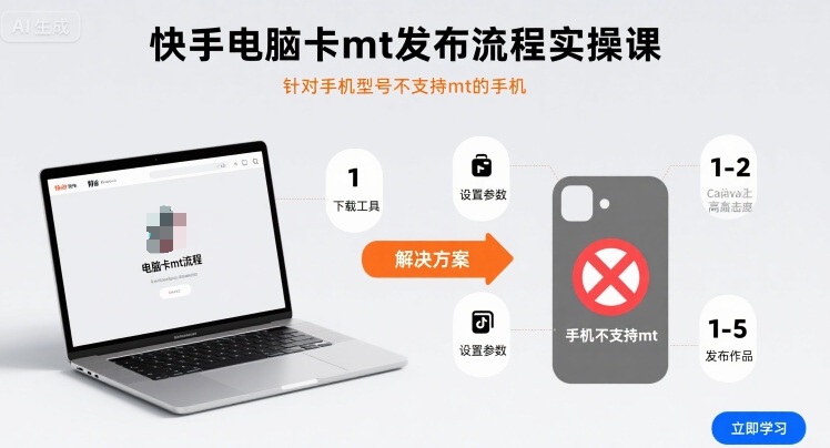 快手电脑卡mt发布流程实操课，针对手机型号不支持mt的手机_抖汇吧