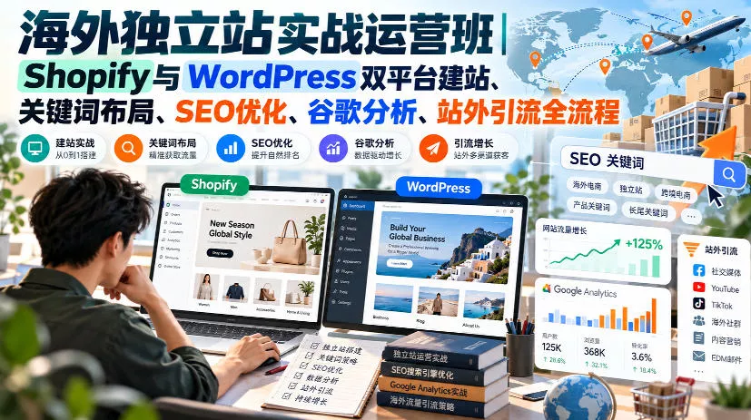 海外独立站实战运营班｜Shopify与WordPress双平台建站、关键词布局、SEO优化、谷歌分析、站外引流全流程_抖汇吧