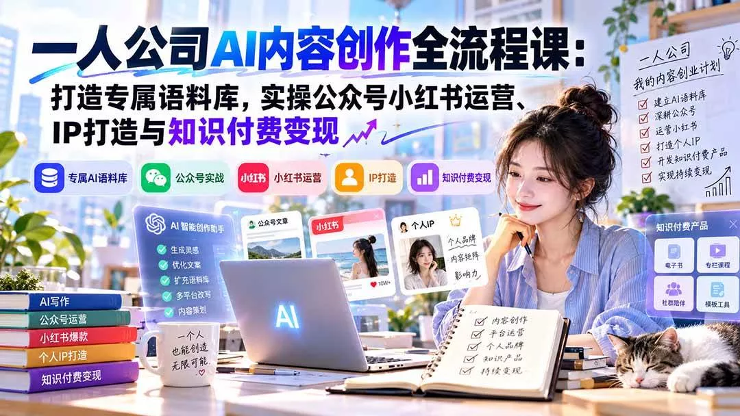 （20866期）一人公司AI内容创作全流程课：打造专属语料库，实操公众号小红书运营、IP打造与知识付费变现方法论_抖汇吧