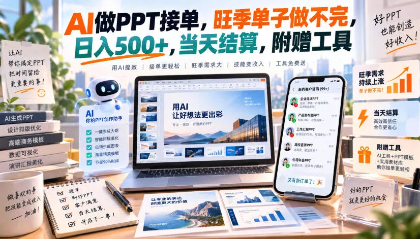 AI做PPT接单，旺季单子做不完，日入500+，当天结算，附赠工具【揭秘】_抖汇吧