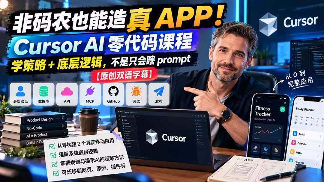 （20810期）非码农也能造真 APP！Cursor AI 零代码课程：学策略 + 底层逻辑，不是只会瞎 prompt【原创双语字幕】_抖汇吧