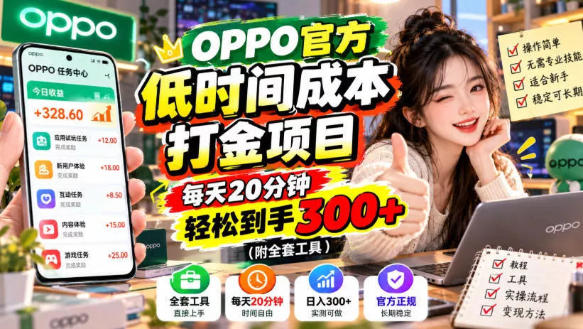 OPPO官方低时间成本打金项目，每天20分钟，轻松到手300+（附全套工具）【揭秘】_抖汇吧