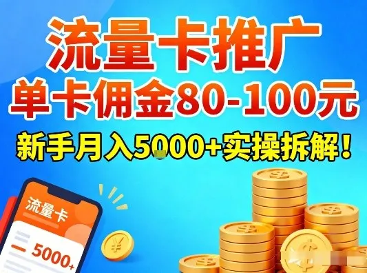 流量卡推广,单卡佣金80-100,新手月入5k+实操拆解!_抖汇吧