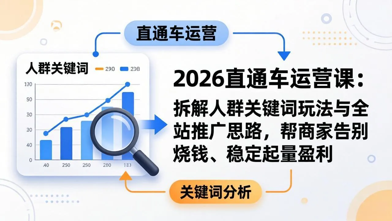 2026直通车运营课：拆解人群关键词玩法与全站推广思路，帮商家告别烧钱、稳定起量盈利_抖汇吧