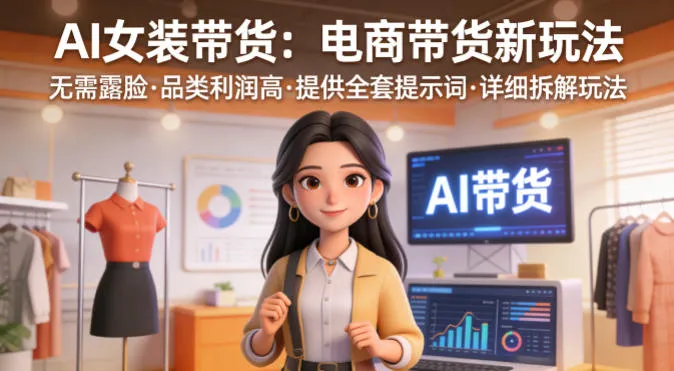AI女装带货，电商带货新玩法，无需露脸，品类利润高，提供全套提示词，详细拆解玩法_抖汇吧