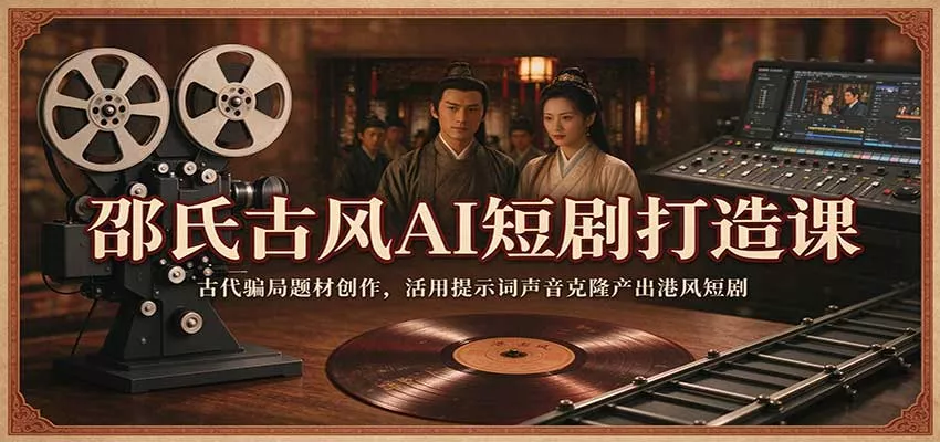 邵氏古风AI短剧打造课：古代骗局题材创作，活用提示词声音克隆产出港风短剧_抖汇吧