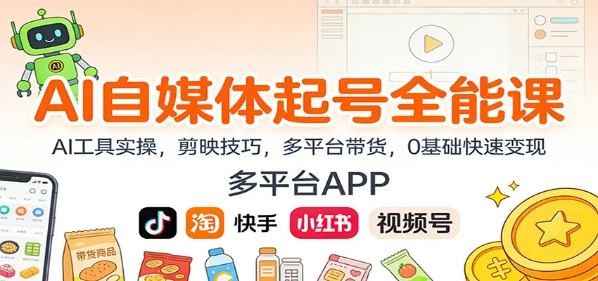 AI自媒体起号全能课：AI工具实操，剪映技巧，多平台带货，0基础快速变现_抖汇吧