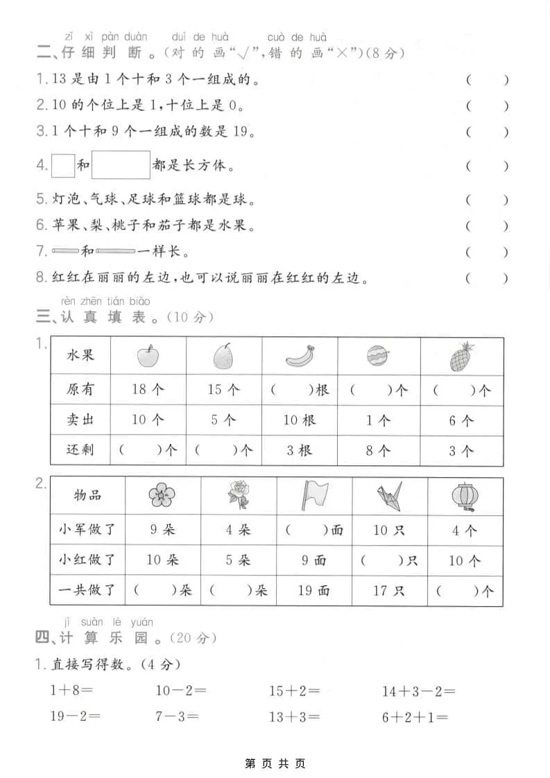 一年级上数学易错易混专项测试卷《苏教版》_抖汇吧