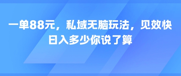一单88元，私域无脑玩法，见效快，日入多少你说了算_抖汇吧