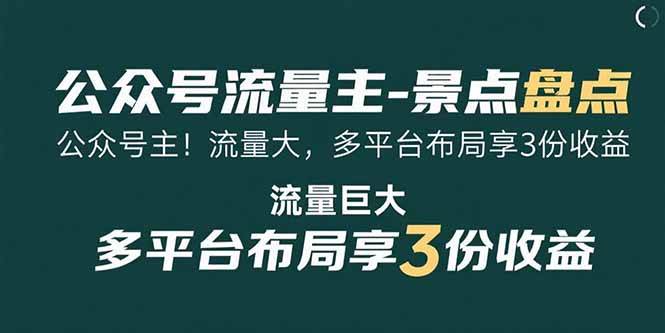 （15553期）公众号流量主-景点盘点 流量巨大 多平台布局享3份收益_抖汇吧
