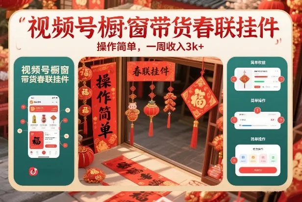 视频号橱窗带货春联挂件，操作简单，一周收入3k_抖汇吧