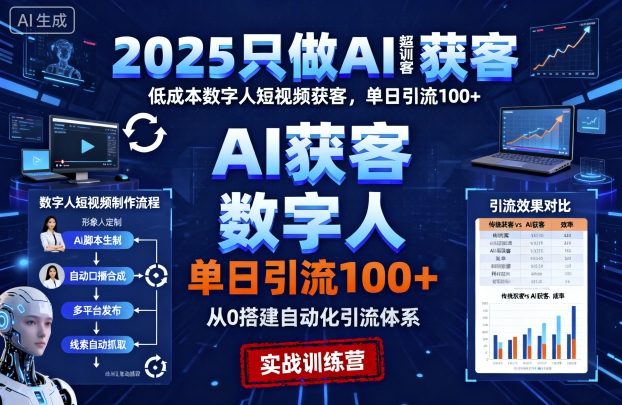 2025只做AI获客，AI超级获客实训营，低成本数字人短视频获客，单日引流100+_抖汇吧