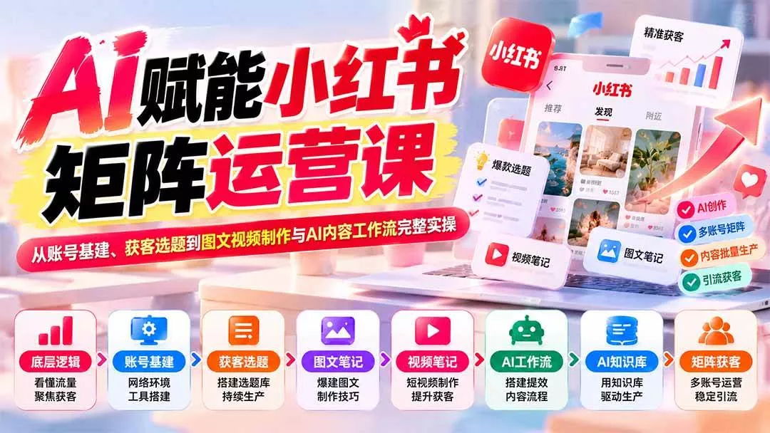 (20822期)AI赋能小红书矩阵运营课:从账号基建、获客选题到图文视频制作与AI内容工作流完整实操_抖汇吧