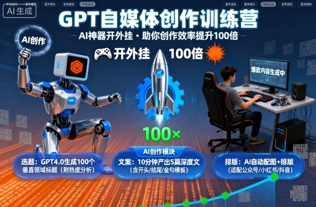 GPT自媒体创作训练营：AI神器开外挂，助你创作效率提升100倍_抖汇吧