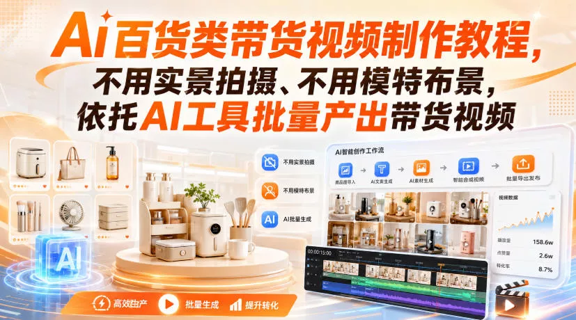 Ai百货类带货视频制作教程，不用实景拍摄、不用模特布景，依托AI工具批量产出带货视频_抖汇吧