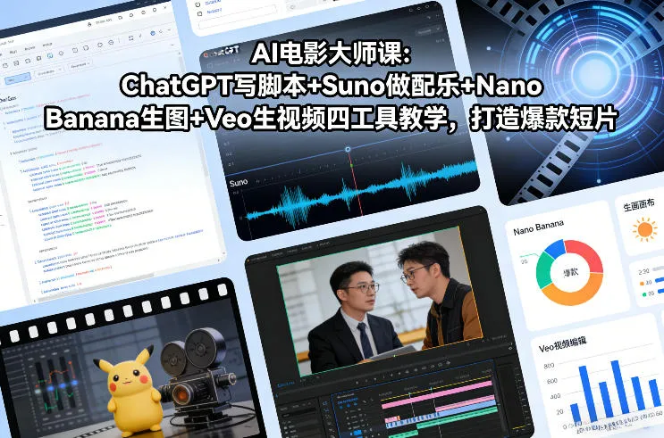 AI电影大师课：ChatGPT写脚本+Suno做配乐+Nano Banana生图+Veo生视频，打造爆款短片_抖汇吧