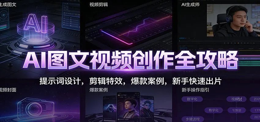 AI图文视频创作全攻略：提示词设计，剪辑特效，爆款案例，新手快速出片_抖汇吧
