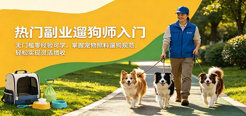 热门副业遛狗师入门，无门槛零经验可学，掌握宠物照料遛狗规范，轻松实现灵活增收_抖汇吧