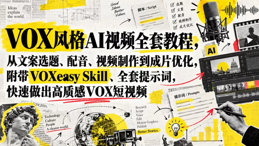 VOX风格AI视频全套教程，从文案选题、配音、视频制作到成片优化，附带VOXeasy Skill、全套提示词，快速做出高质感VOX短视频_抖汇吧