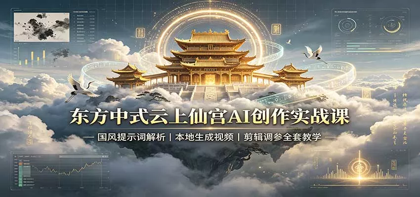 东方中式云上仙宫AI创作实战课：国风提示词解析，本地生成视频，剪辑调参全套教学_抖汇吧