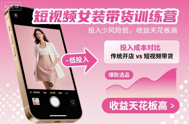 短视频女装带货训练营，投入少风险低，收益天花板高_抖汇吧