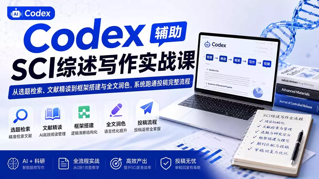 Codex辅助SCI综述写作实战课——从选题检索、文献精读到框架搭建与全文润色,系统跑通投稿完整流程_抖汇吧