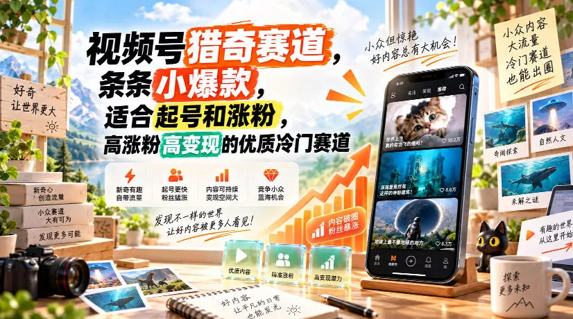 视频号猎奇赛道，条条小爆款，适合起号和涨粉，高涨粉高变现的优质冷门赛道_抖汇吧