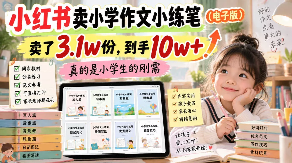 小红书卖小学作文小练笔（电子版），卖了3.1w份，到手10w+，真的是小学生的刚需_抖汇吧