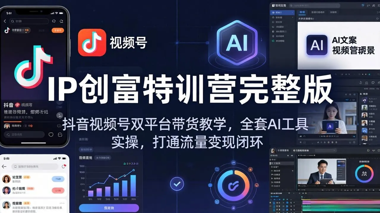 IP创富特训营完整版：抖音视频号双平台带货教学，全套AI工具实操，打通流量变现闭环_抖汇吧