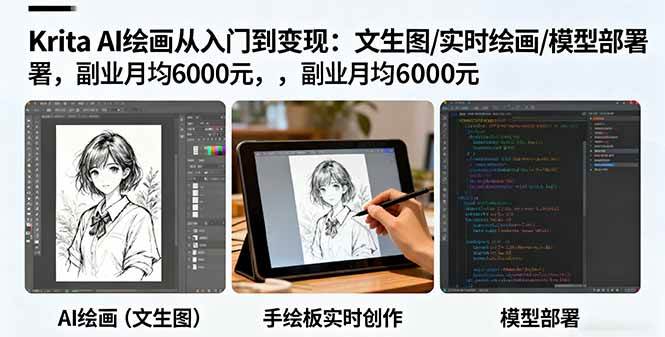 （16222期）Krita AI绘画从入门到变现：文生图/实时绘画/模型部署，副业月均6000元_抖汇吧