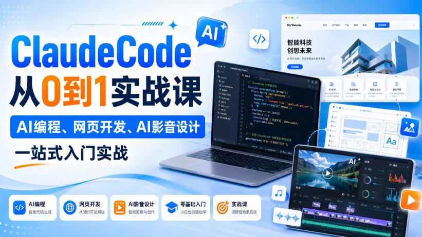Claude Code从0到1实战课,AI编程、网页开发、AI影音设计一站式入门实战(更新)