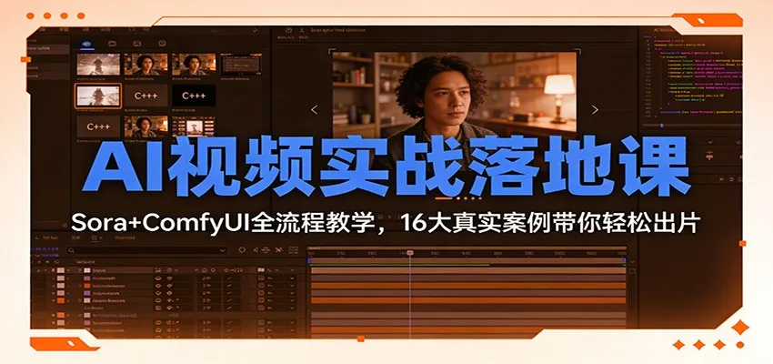AI视频实战落地课:Sora+ComfyUI全流程教学,16大真实案例带你轻松出片_抖汇吧