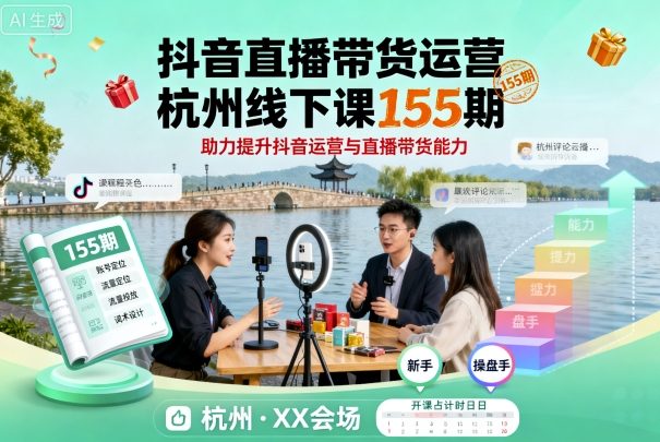抖音直播带货运营杭州线下课155期，助力提升抖音运营与直播带货能力_抖汇吧