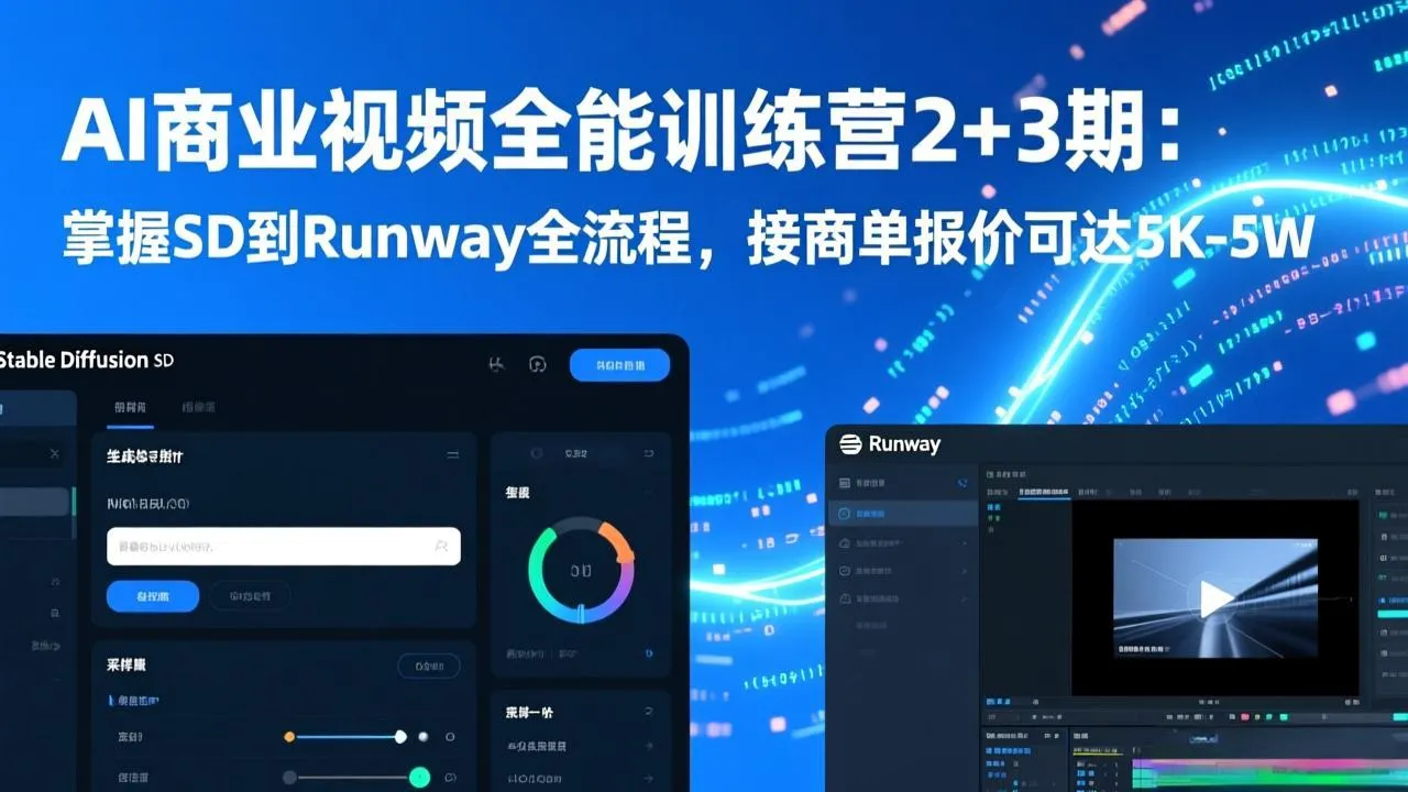 AI商业视频全能训练营2+3期：掌握SD到Runway全流程，接商单报价可达5K-5W_抖汇吧