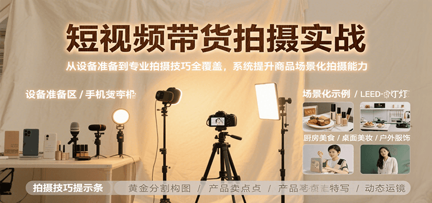 短视频带货拍摄实战，从设备准备到专业拍摄技巧全覆盖，系统提升商品场景化拍摄能力_抖汇吧