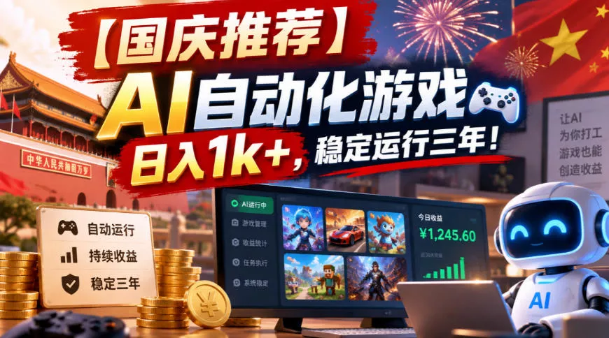 【国庆推荐】AI自动化游戏，日入1k+，操作简单，稳定运行三年！【揭秘】_抖汇吧