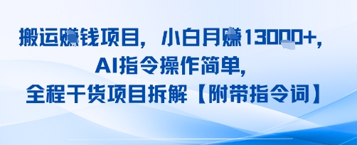 搬运挣钱项目，AI指令操作简单，小白月入1W+，全程干货项目拆解_抖汇吧