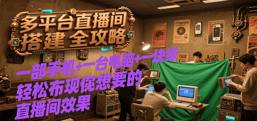 多平台直播间搭建全攻略，一部手机+一台电脑+一块绿布轻松实现你想要的直播间效果_抖汇吧